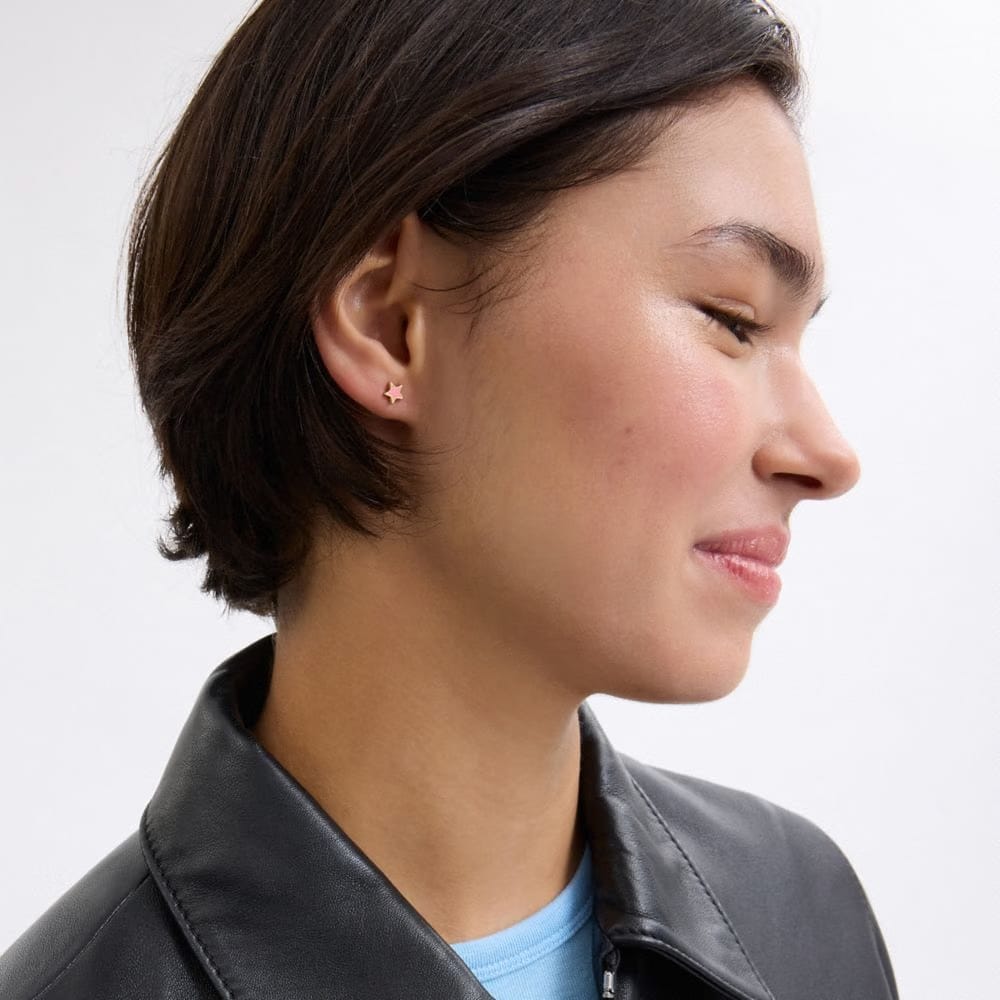 Coach U Initial Stud Earrings Set Gold Pink