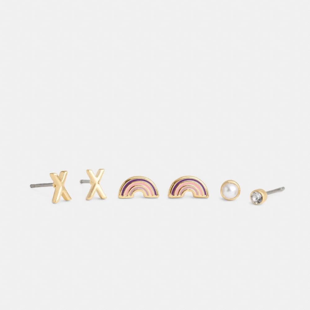 Coach x Initial Stud Earrings Set Gold Purple