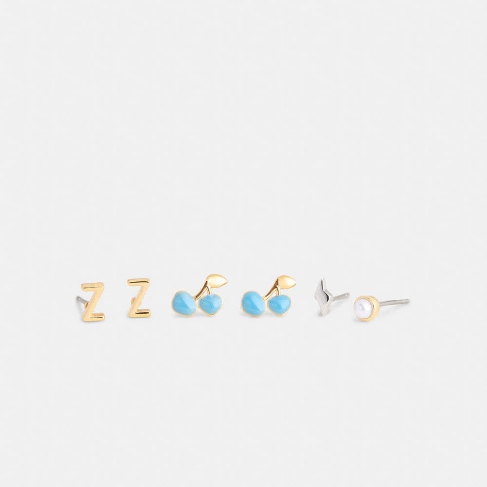 Coach Z Initial Stud Earrings Set Gold Blue