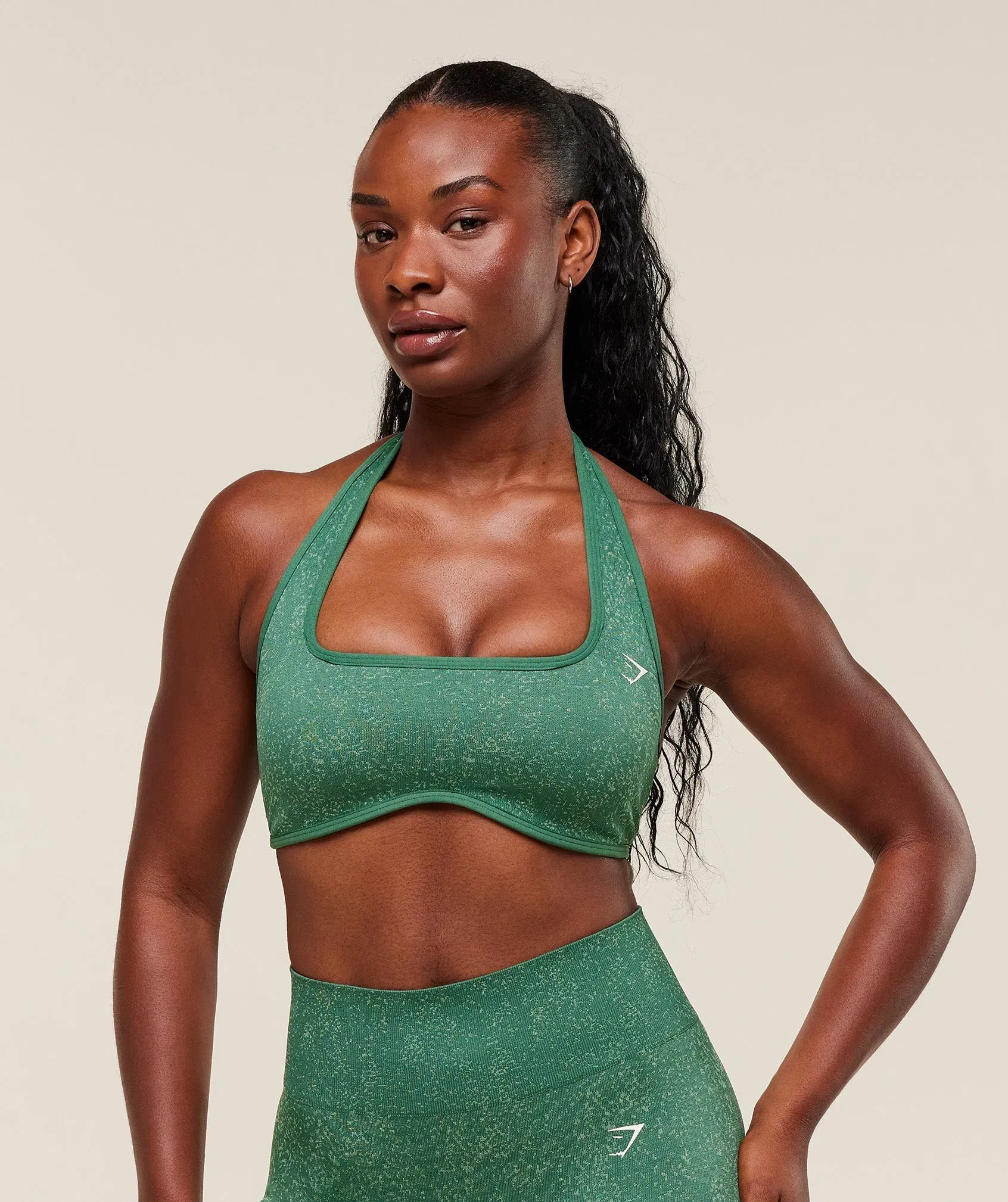 Women's Gymshark Adapt Fleck x Whitney Halterneck Sports Bra Lift Green