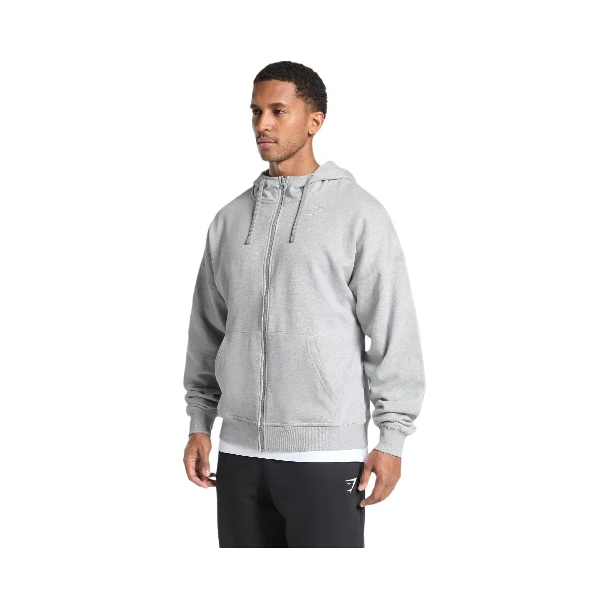 Gymshark Crest Oversized Zip Up Hoodie - Light Grey Core Marl