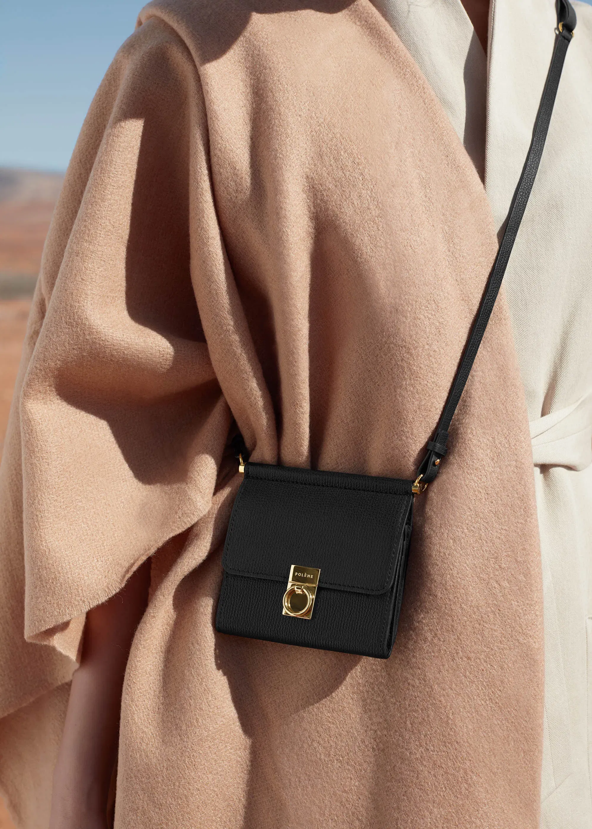 Polene Numero Sept Crossbody Wallet Textured Black