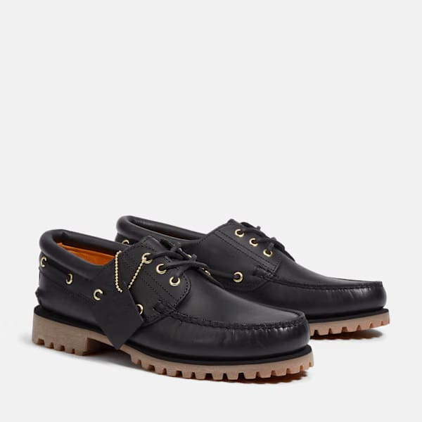 Timberland Authentic 3-Eye Lug Handsewn Boat Shoe Black Full-Grain Men'S