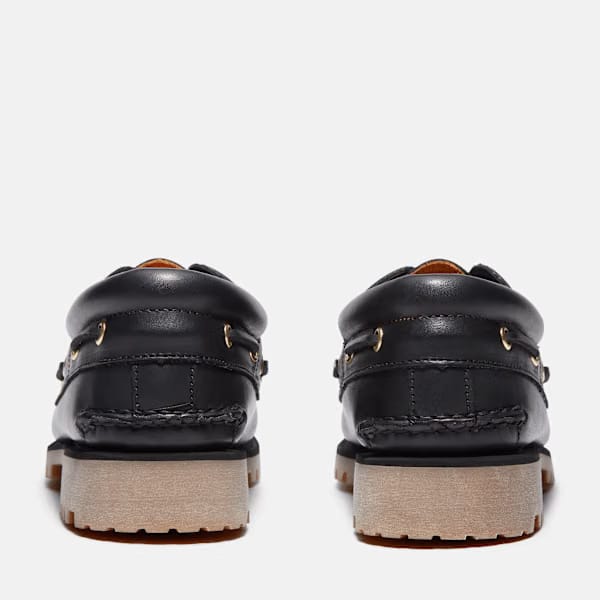 Timberland Authentic 3-Eye Lug Handsewn Boat Shoe Black Full-Grain Men'S