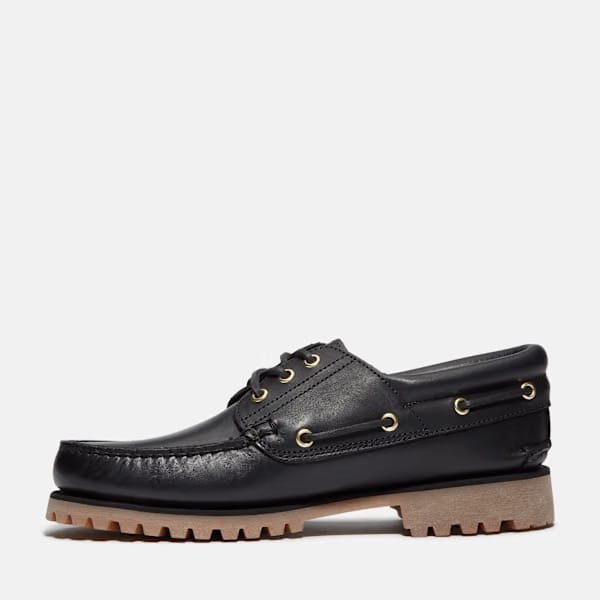 Timberland Authentic 3-Eye Lug Handsewn Boat Shoe Black Full-Grain Men'S