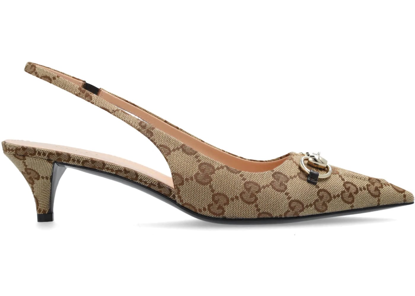 Gucci Horsebit Slingback Pumps Beige Canvas Womens