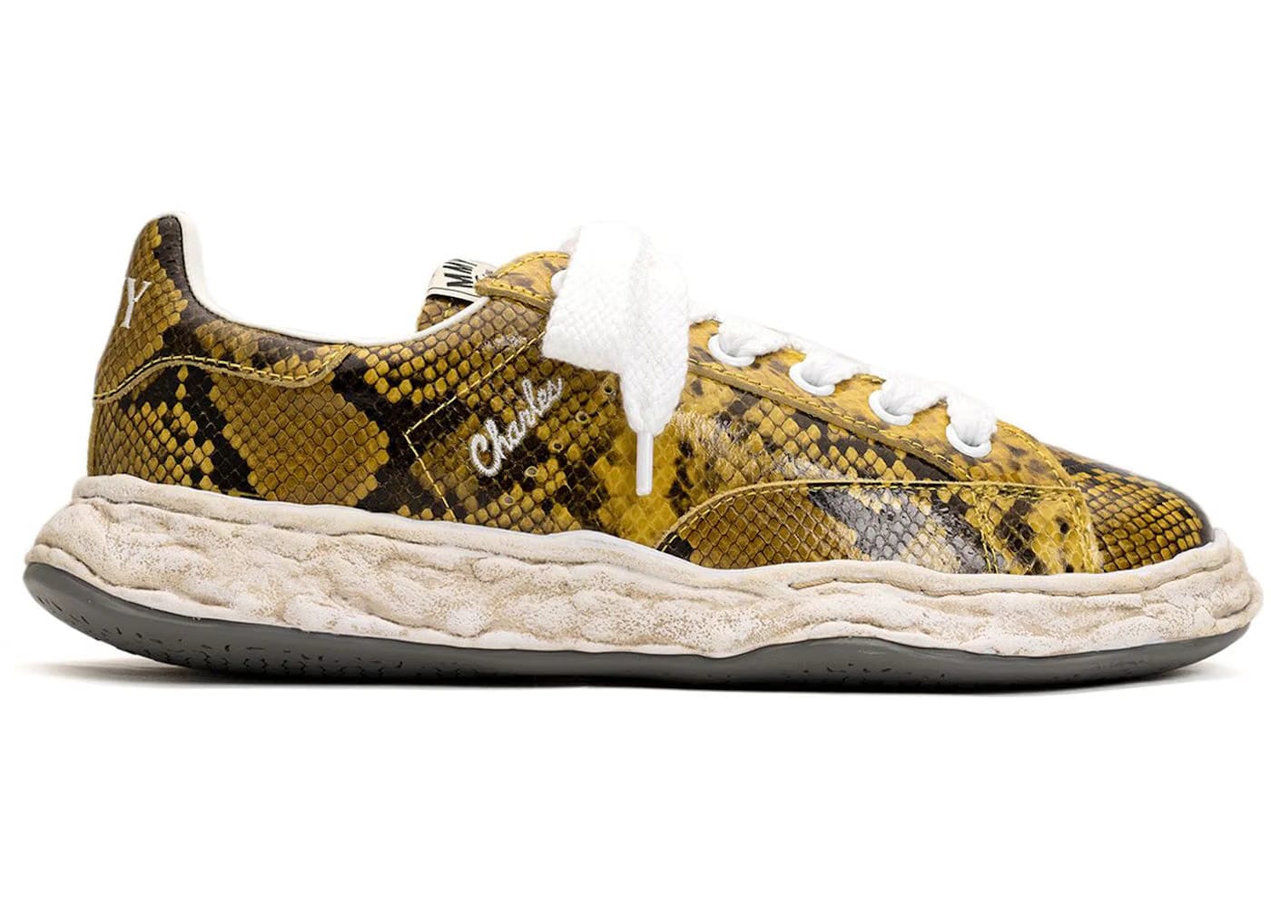 Maison Mihara Yasuhiro Charles Og Sole Leather Low Python Printed Yellow