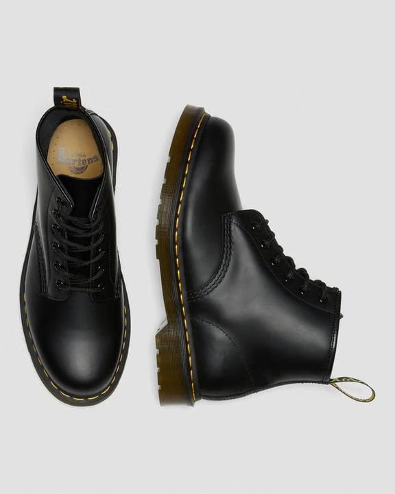 101 Yellow Stitch Smooth Leather Ankle Boots - Black - Mens