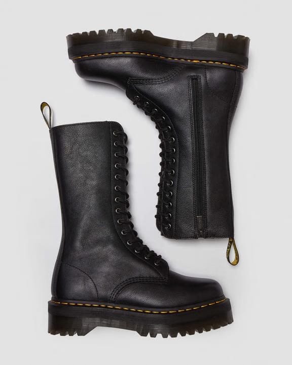 1B99 Pisa Leather Mid Calf Lace Up Boots - Black - Womens