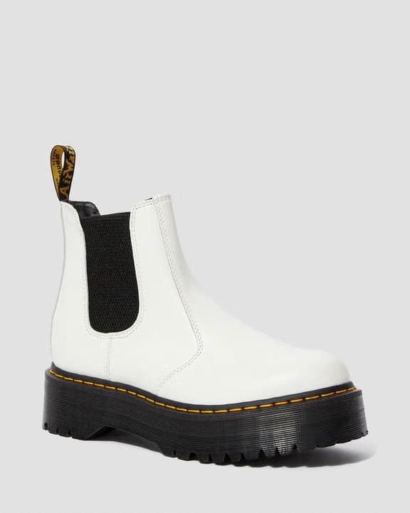 2976 Smooth Leather Platform Chelsea Boots - White - Womens