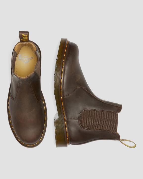 2976 Yellow Stitch Crazy Horse Leather Chelsea Boots - Dark Brown - Mens