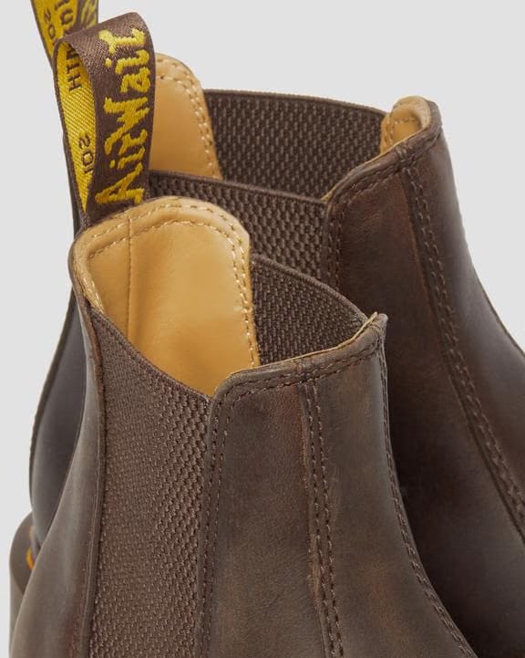 2976 Yellow Stitch Crazy Horse Leather Chelsea Boots - Dark Brown - Mens