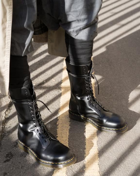 Smooth Leather Tall Boots - Black - Womens