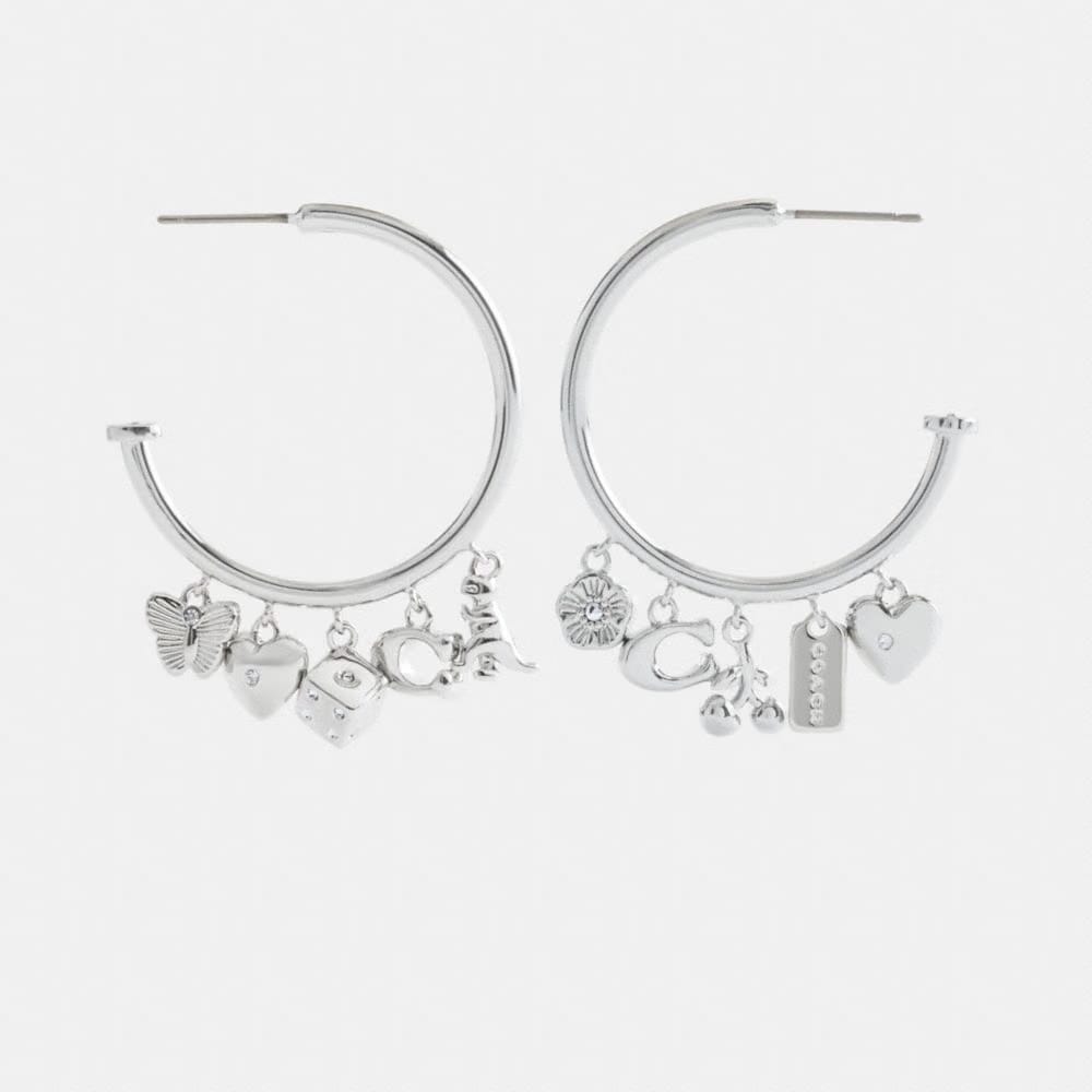 Coach Butterfly And Rexy Charm Hoop Earrings Silver
