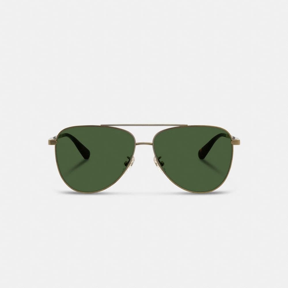 Coach C Hardware Metal Pilot Sunglasses Gold Green