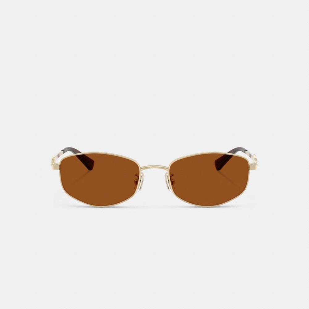 Coach Coach Script Metal Narrow Rectangle Sunglasses Brown Gold