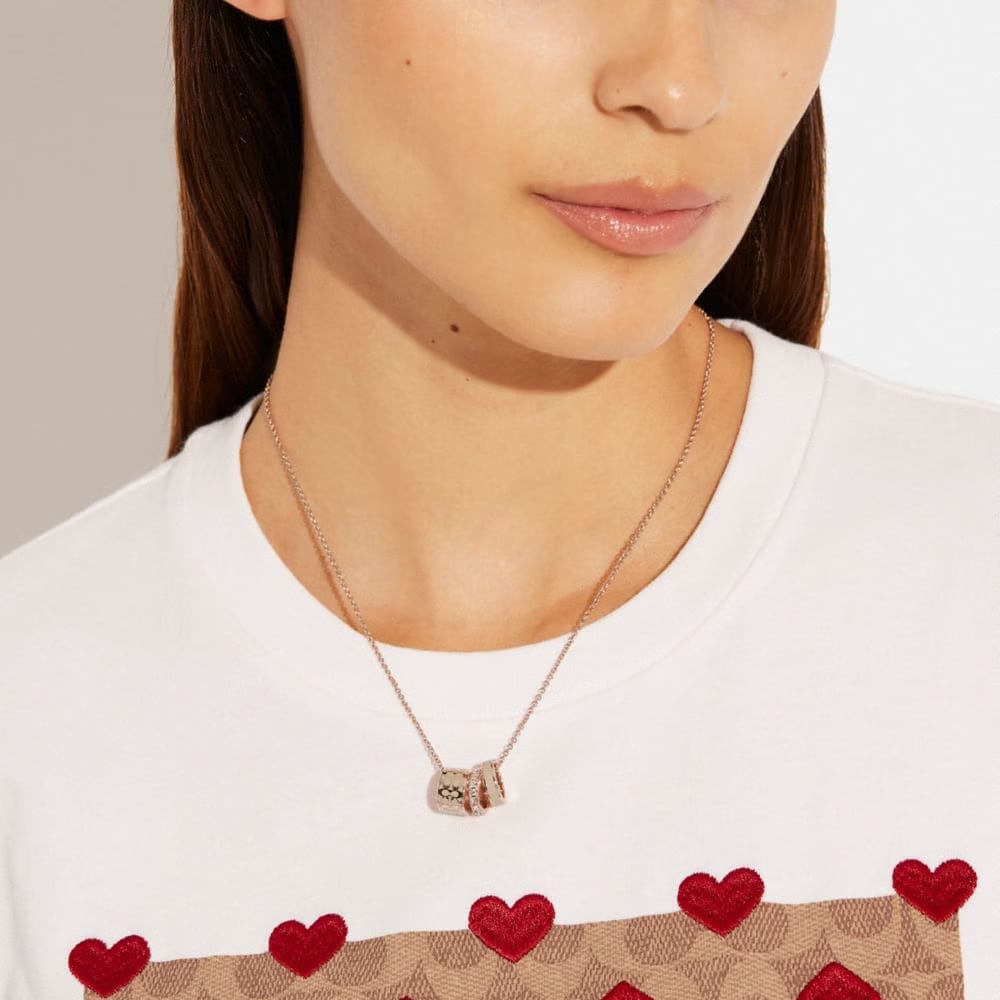 Coach Signature Enamel Necklace Rose Gold Chalk