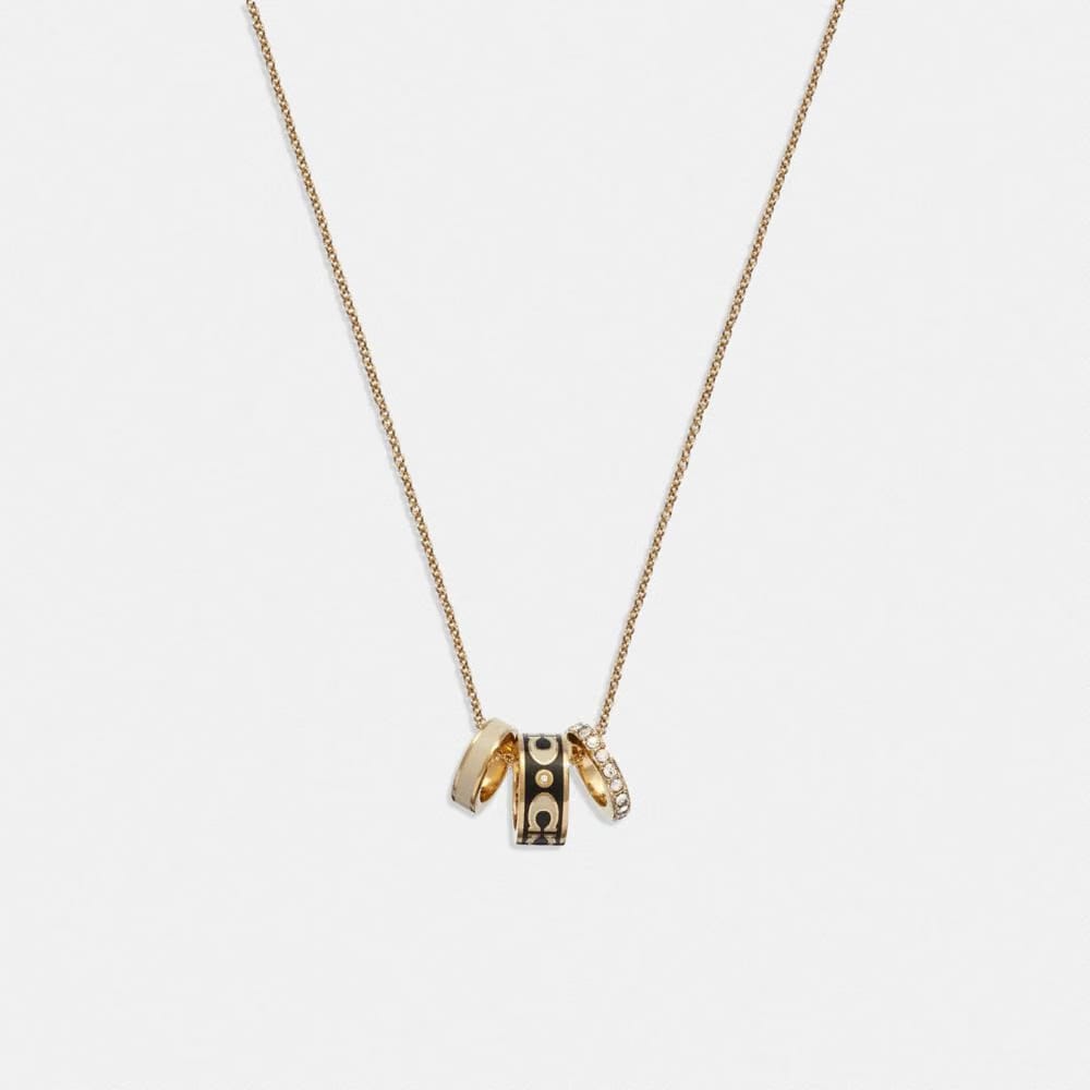 Coach Signature Enamel Rondell Necklace Gold Black