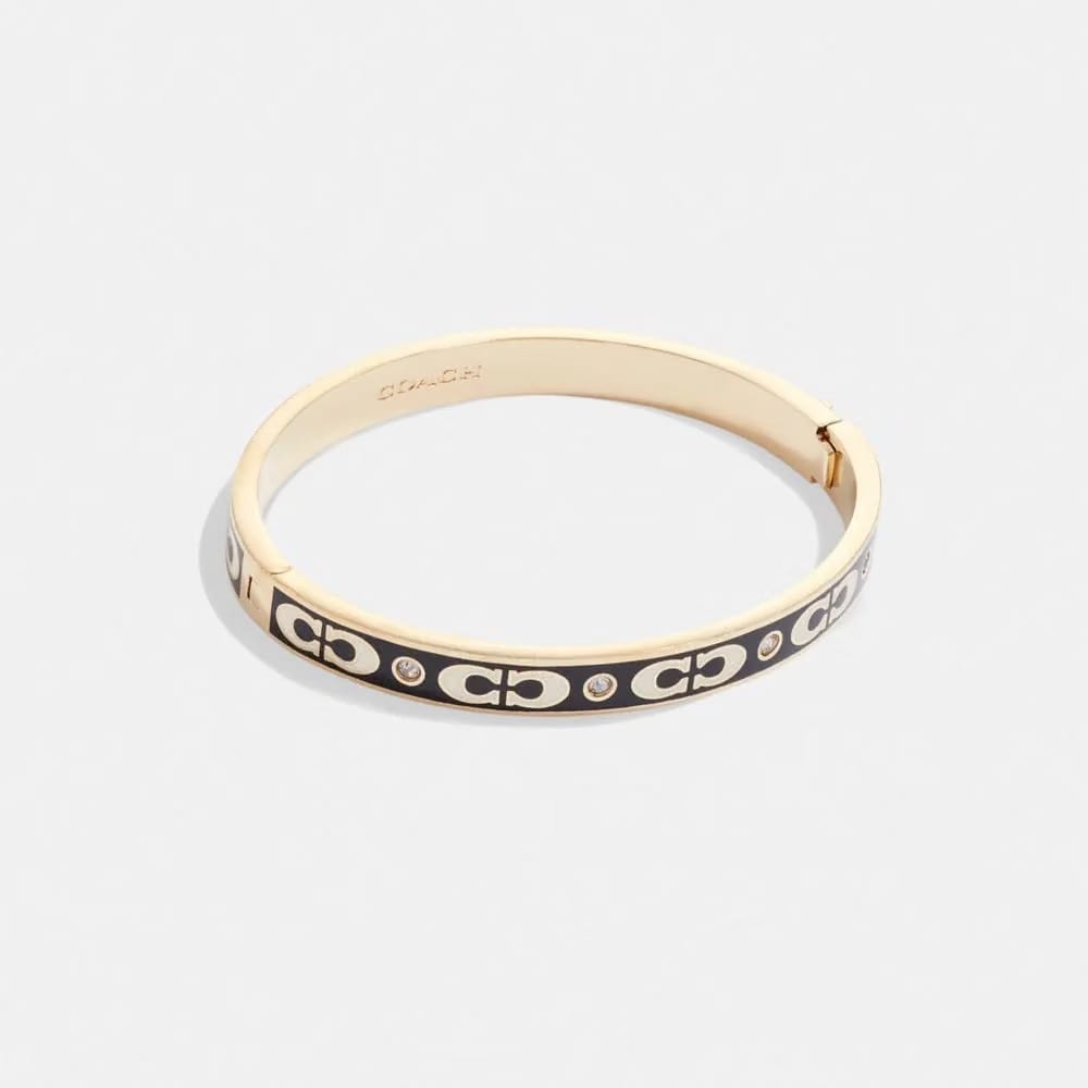 Coach Signature Enamel Hinged Bangle Gold Black