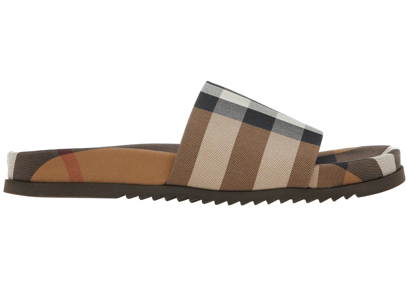 Burberry Check Cotton Slides Birch Brown