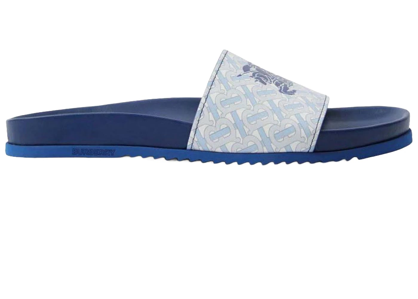 Burberry Ekd Monogram-Print Leather Slides Blue