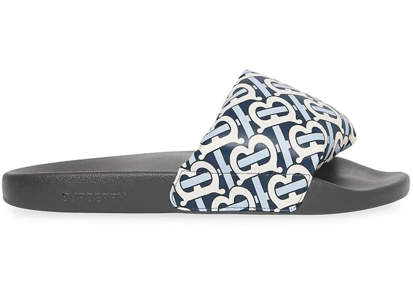 Burberry Furley Tb Flock Slides White Navy Leather (Women'S)