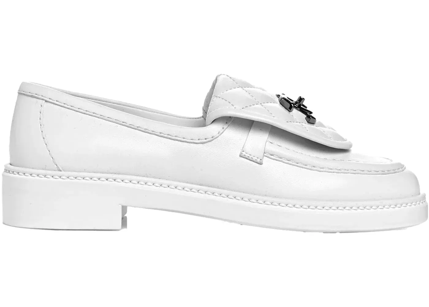 Chanel Quilted Tab Loafers White Leather