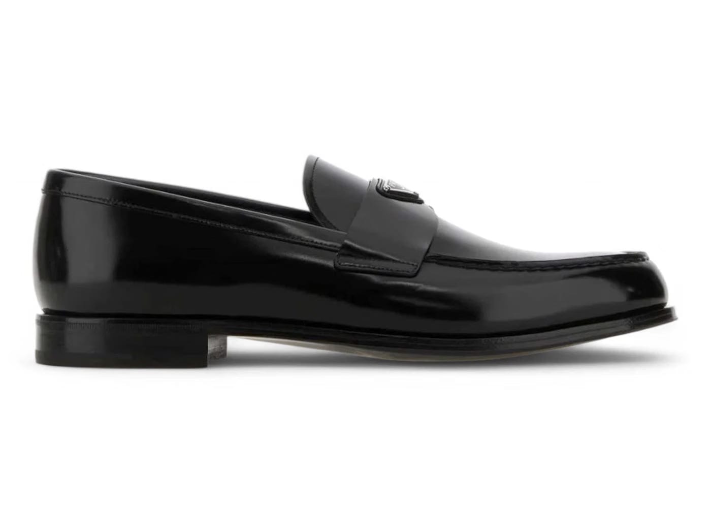 Prada Enamel-Triangle-Logo Slip-On Loafers Black