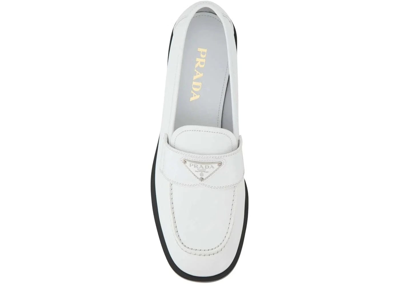 Prada Logo Plaque Brushed Loafers White Leather