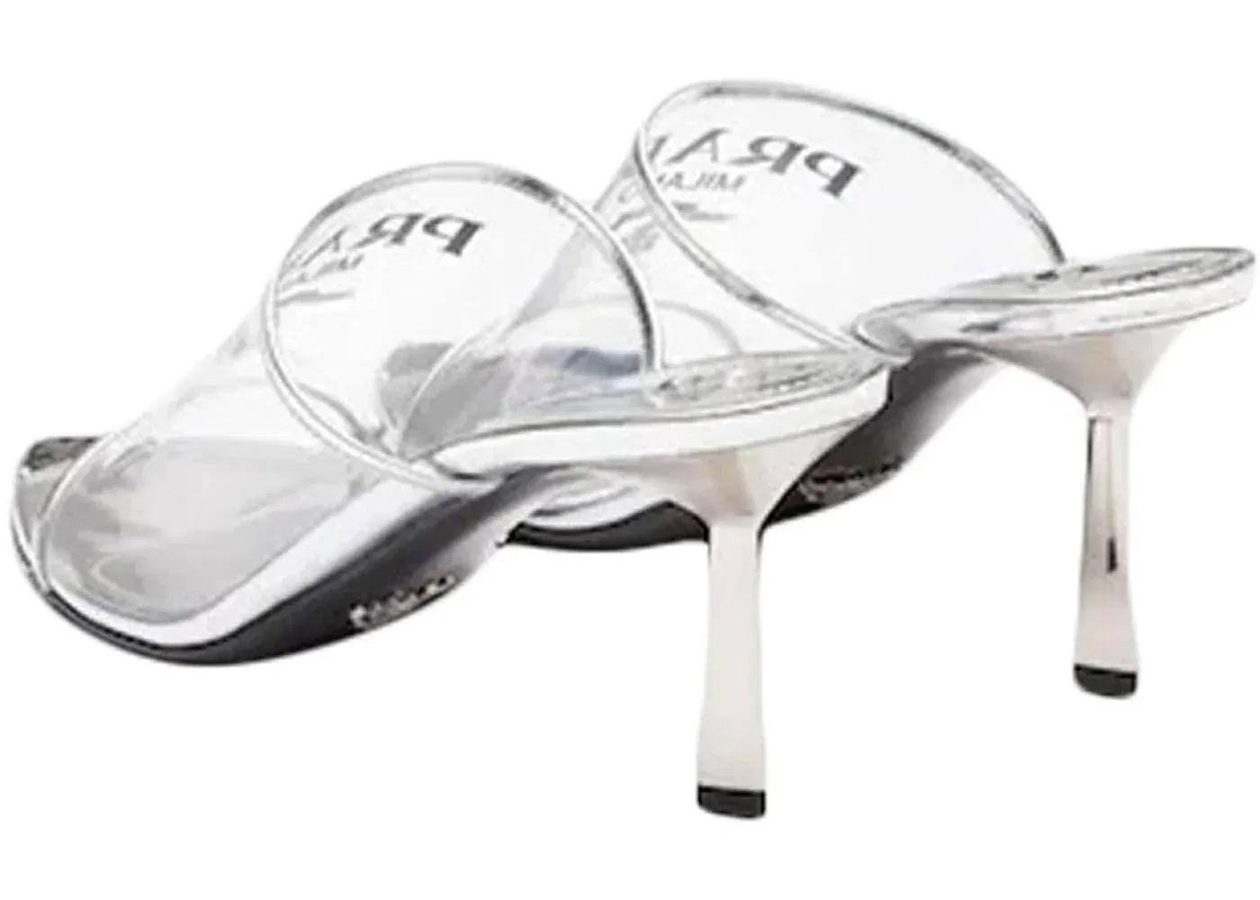 Prada Plexiglas 75Mm Pointy High Heels Silver Leather