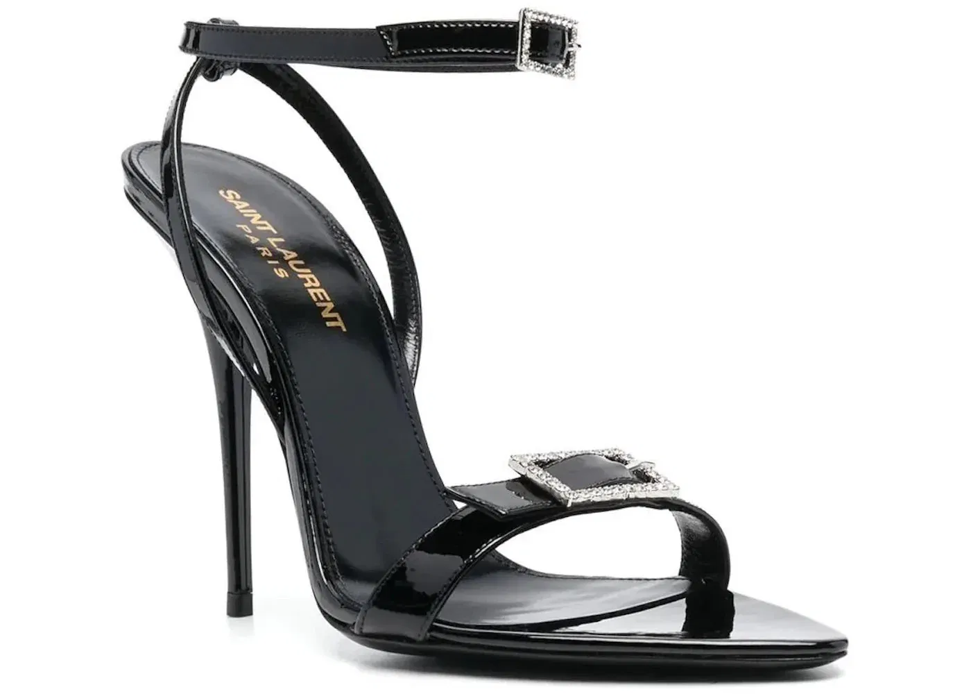 Saint Laurent Gippy Buckled Sandal Heels Black Leather