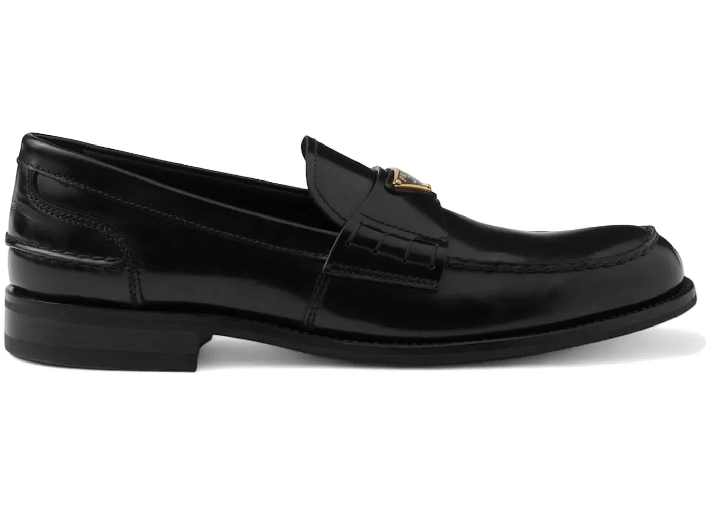 Prada Brushed Leather Loafers Black Gold