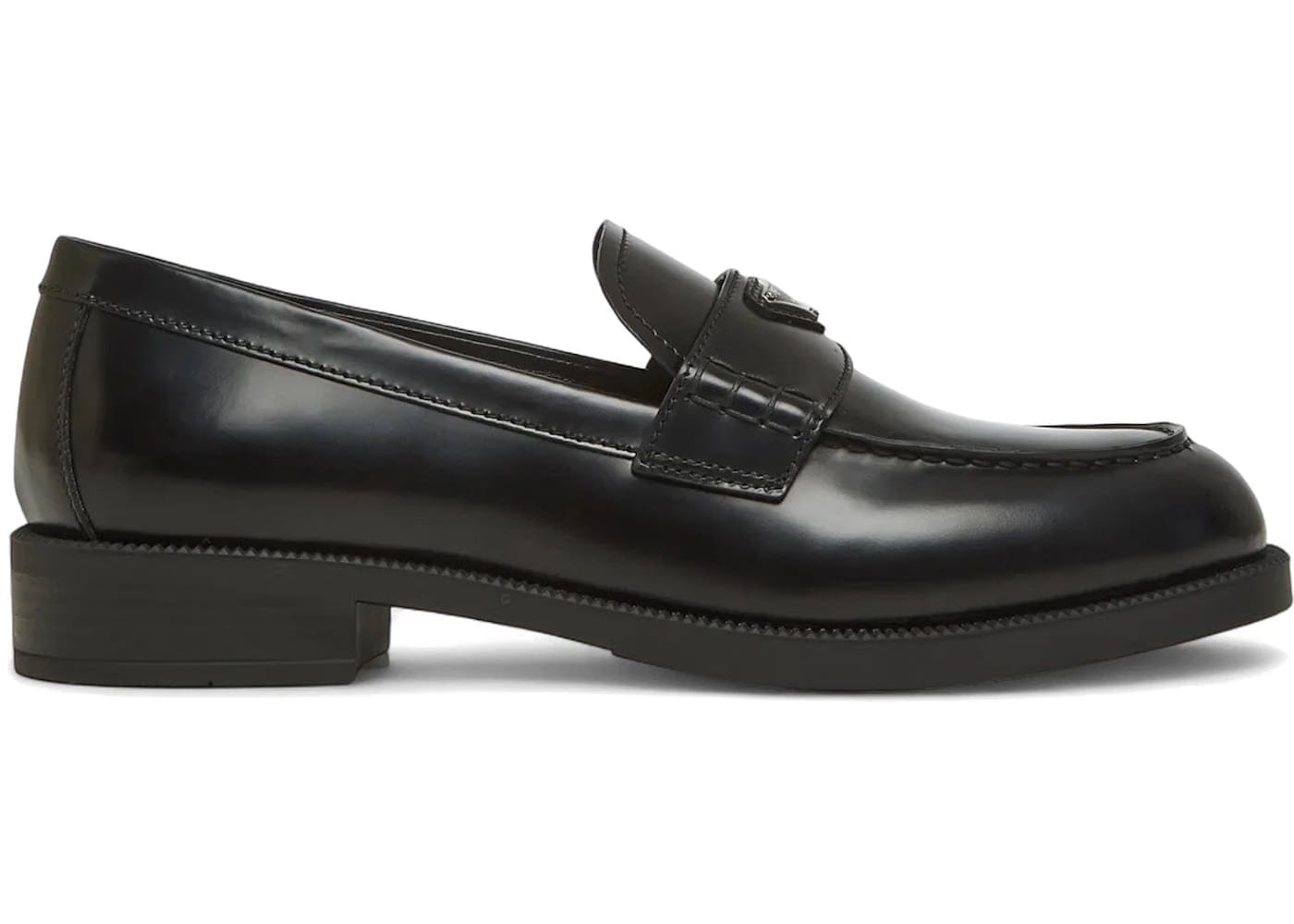 Prada Brushed Leather Triangle Logo Loafers Black (Women'S)