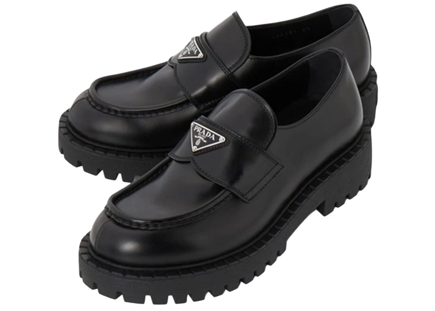 Prada Lug Sole Loafer Black Brushed Leather