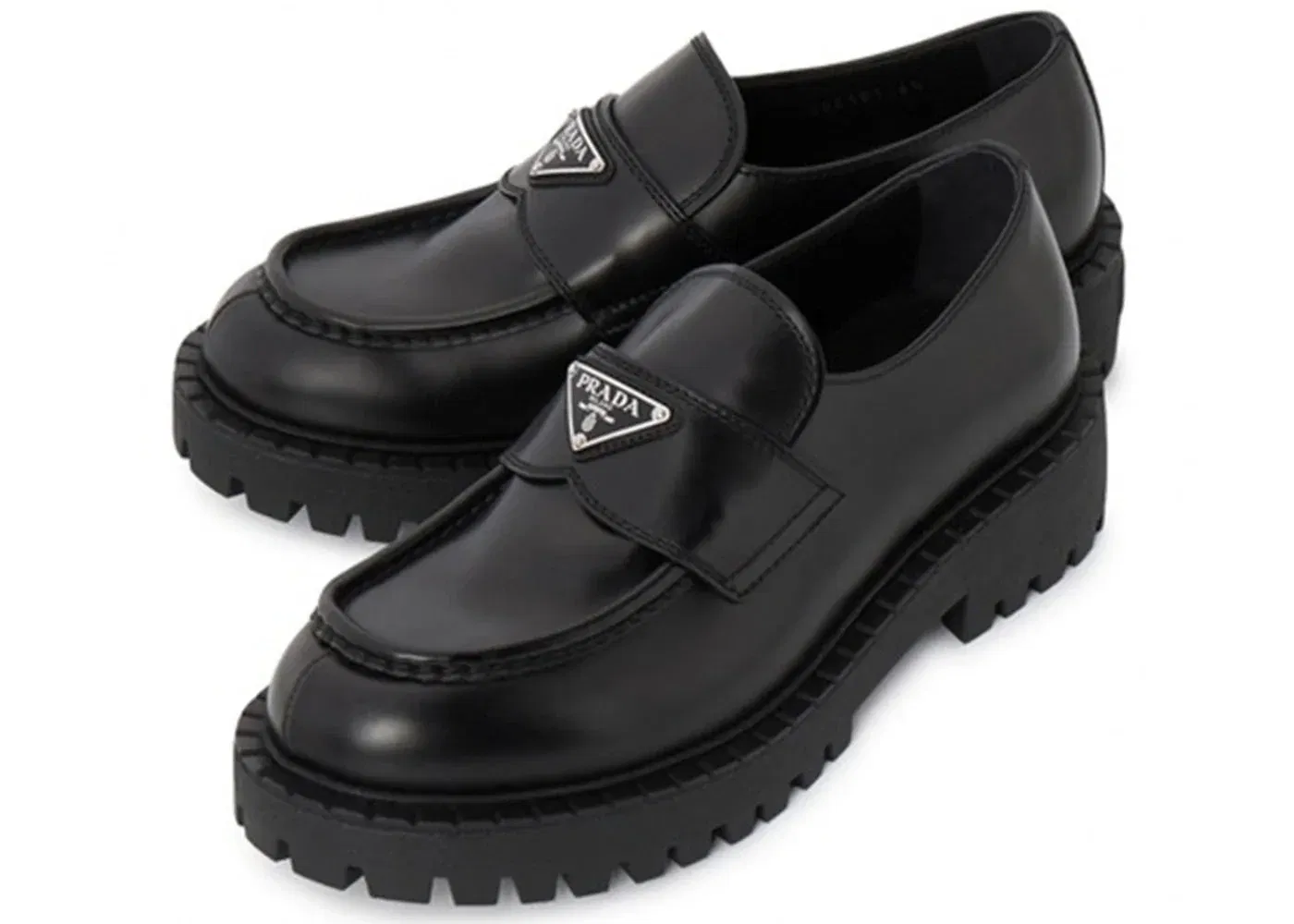 Prada Lug Sole Loafer Black Brushed Leather