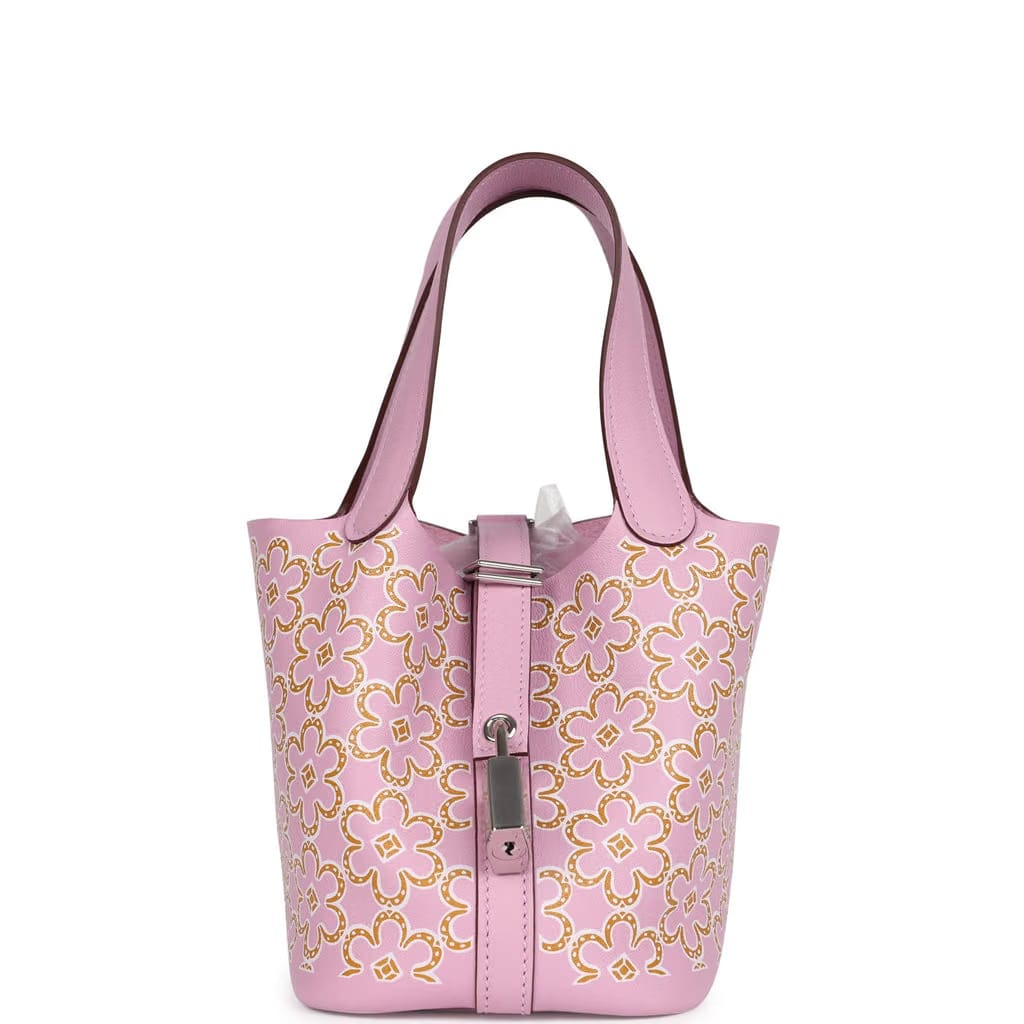 Hermès Micro Picotin Lock 14 Lucky Daisy Mauve Sylvestre Swift Palladium Hardware