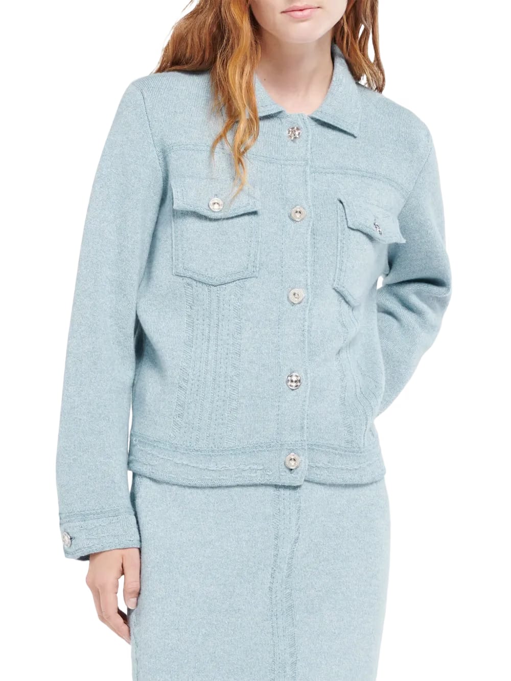 contrast-stitching denim-effect jacket