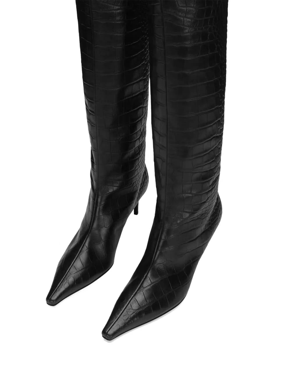crocodile-embossed leather boots