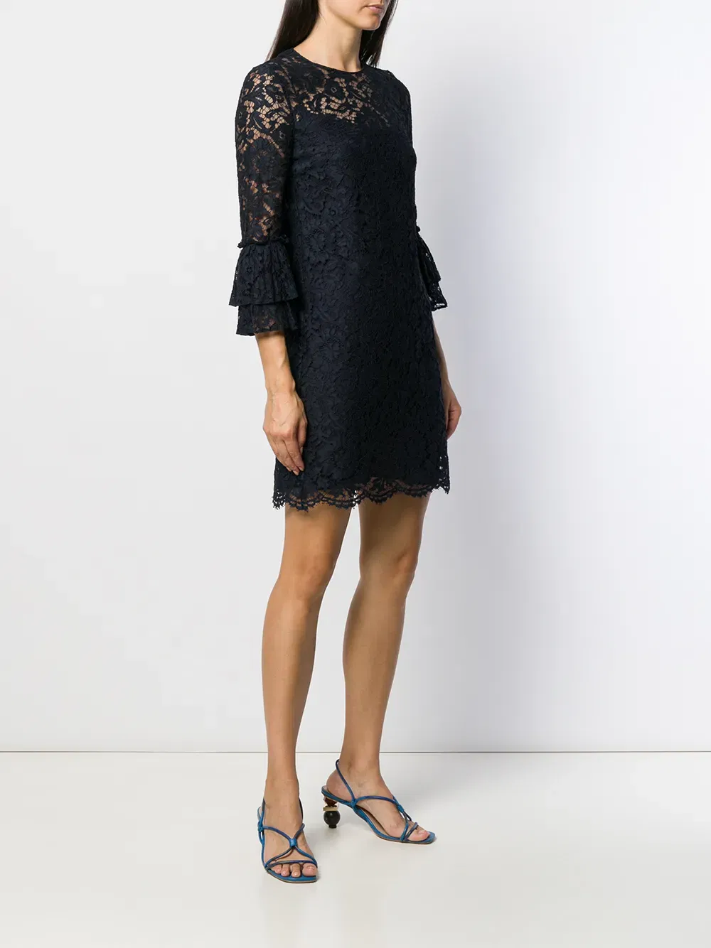 flared floral lace mini dress