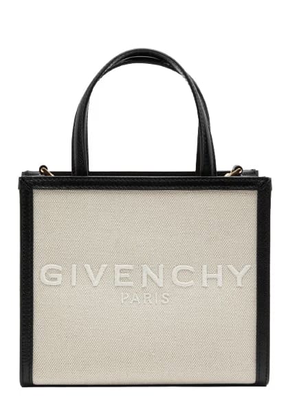 Leather-Trimmed Embroidered Canvas Tote