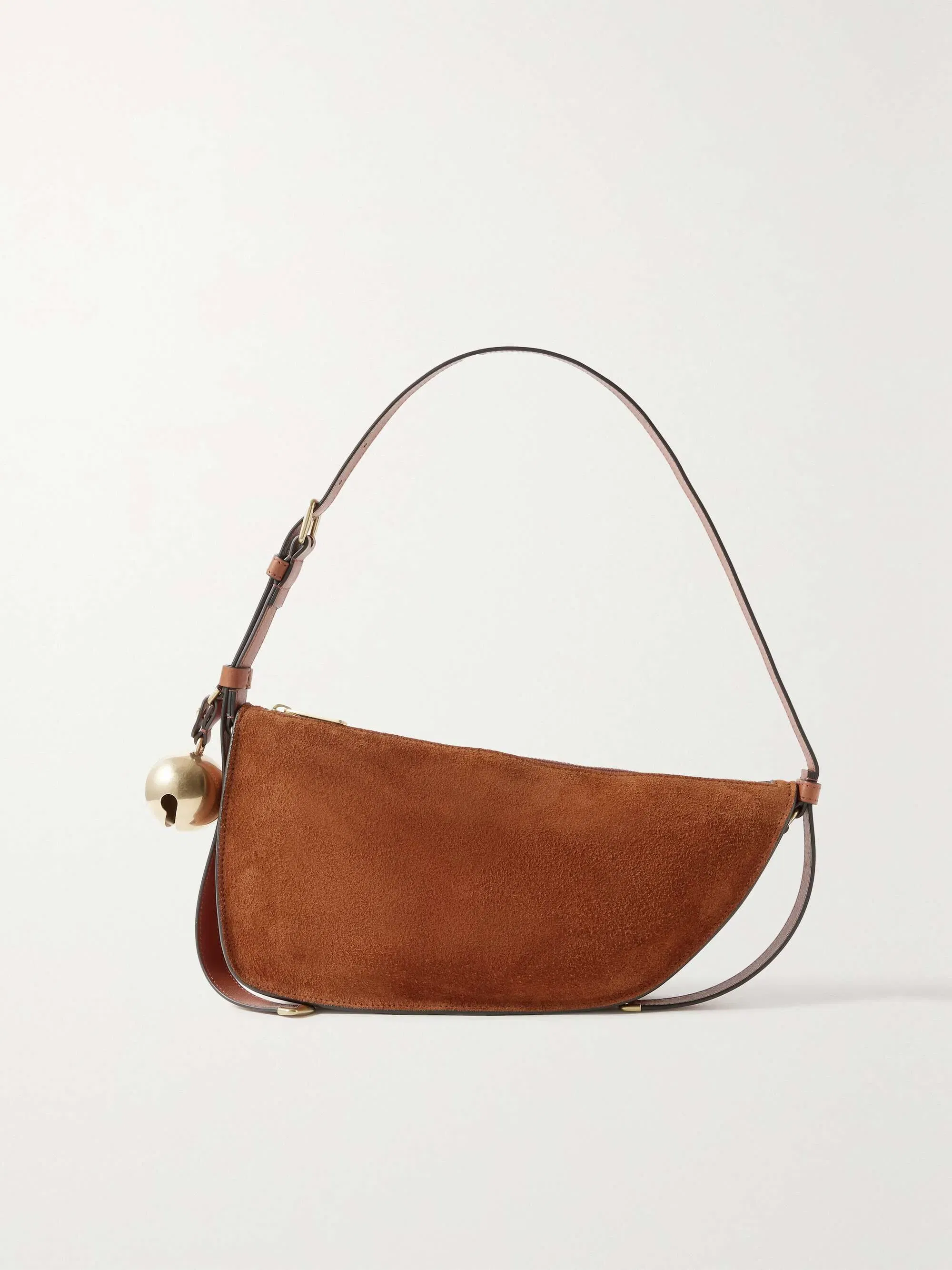 Embellished leather-trimmed suede shoulder bag