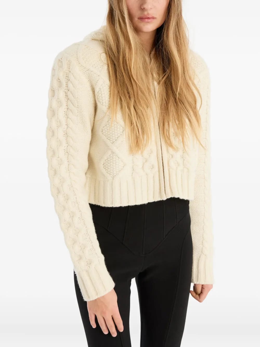 cable-knit hooded cardigan