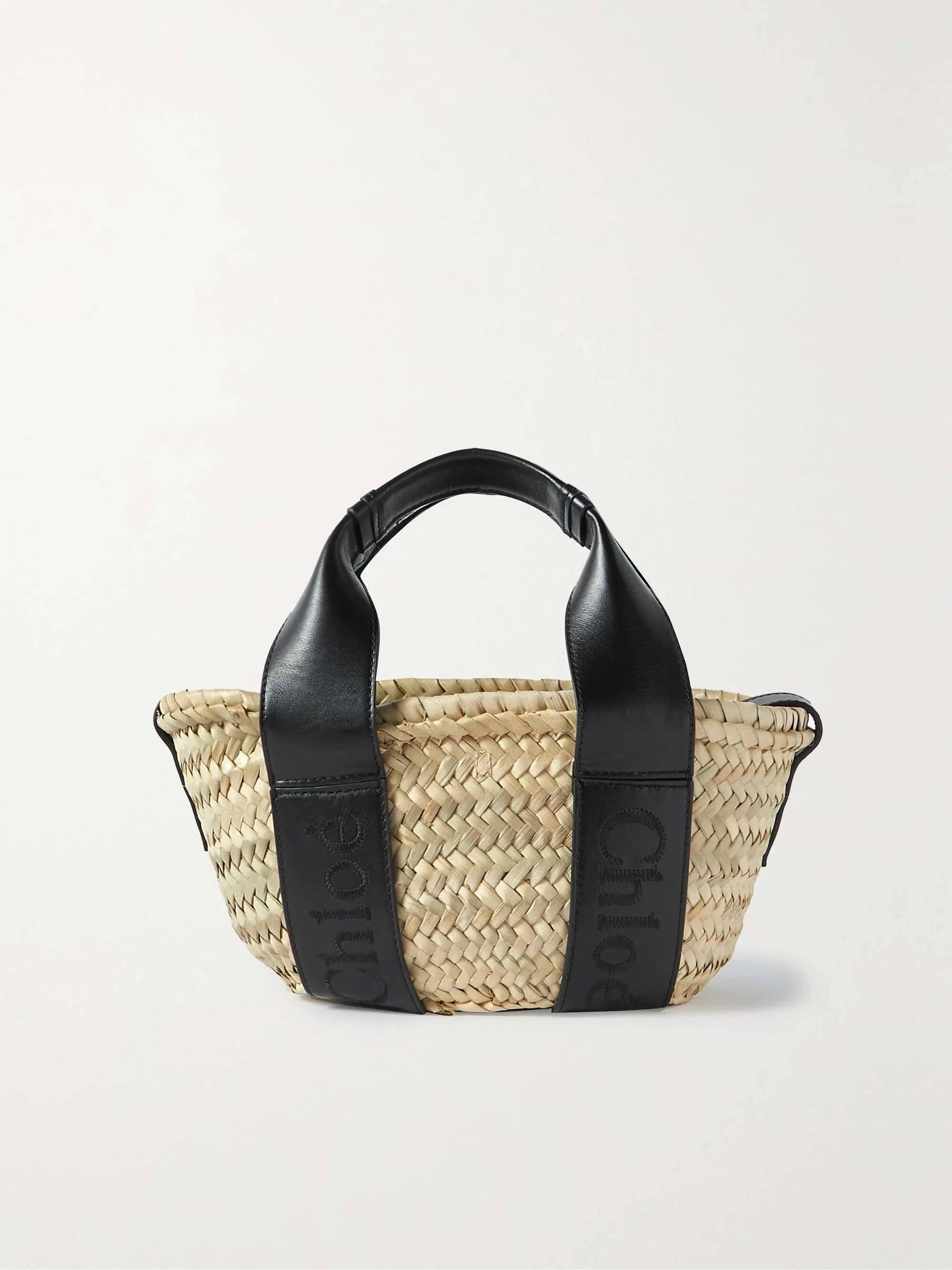 Chloé Sense Leather Trimmed Raffia Tote