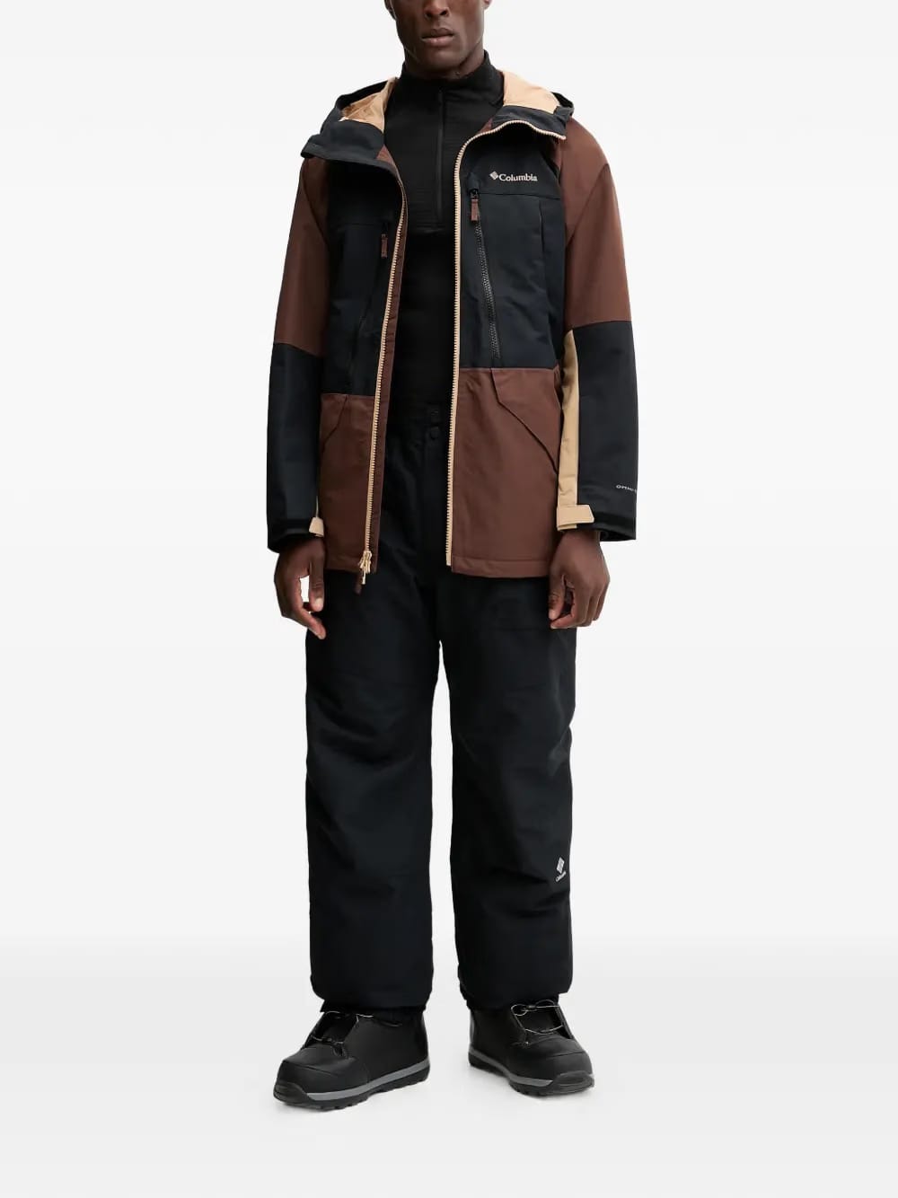 hooded zip-fastening ski jacket