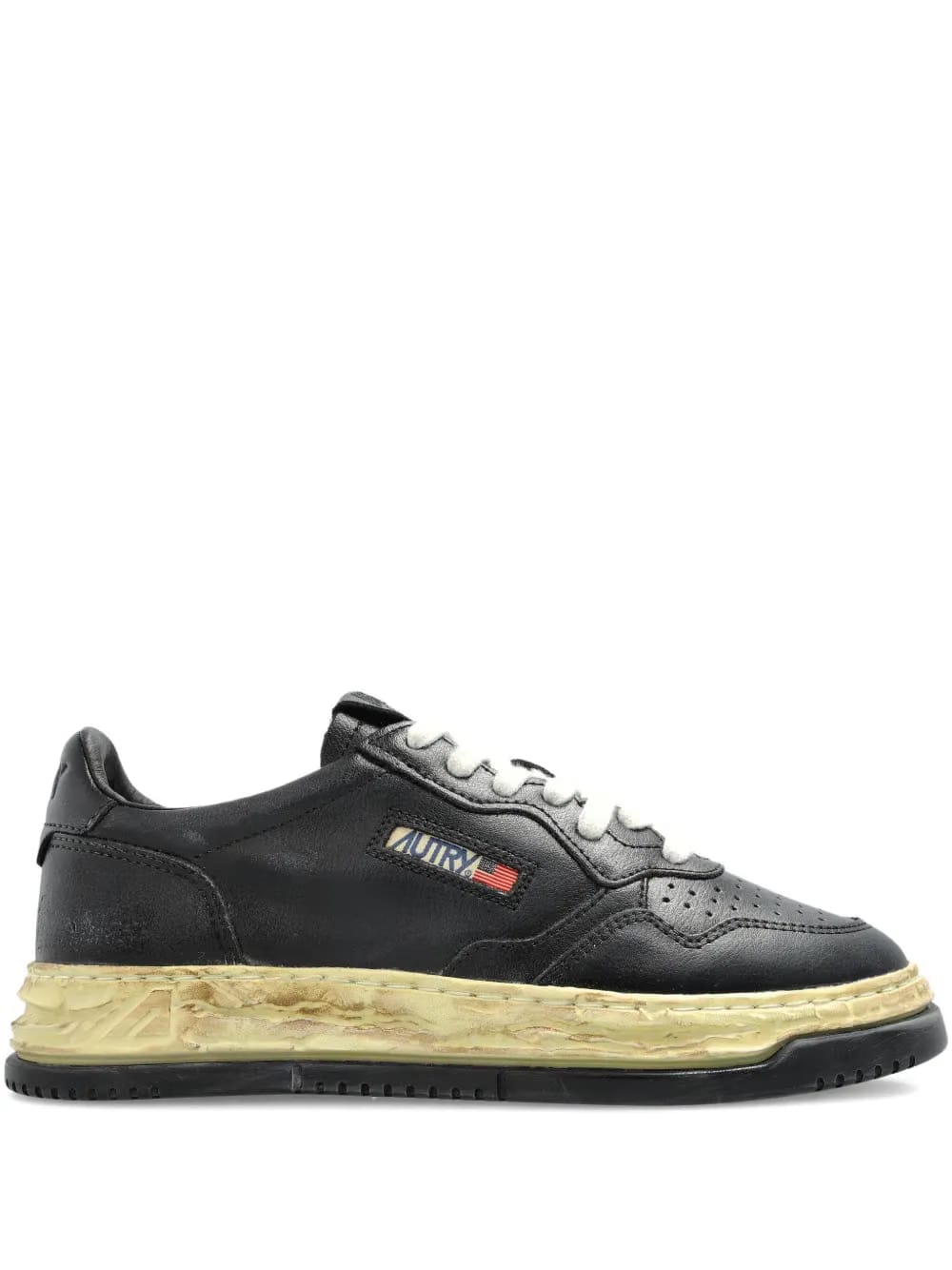 leather distressed-sole sneakers