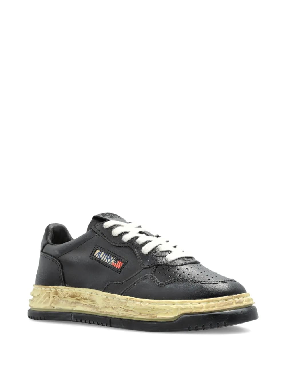 leather distressed-sole sneakers
