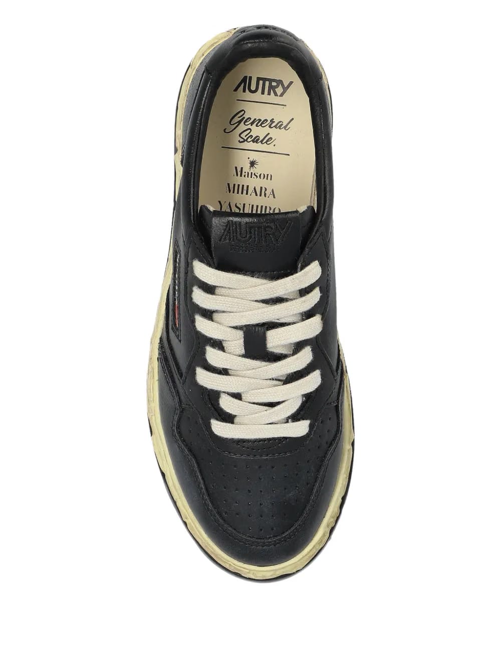 leather distressed-sole sneakers
