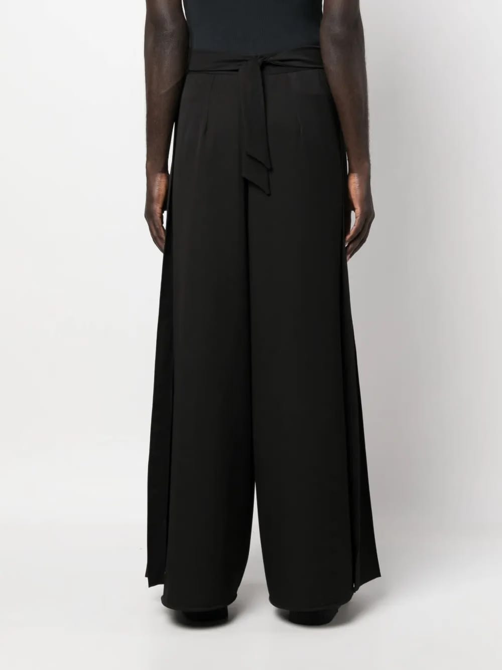tie-fastening wide-leg trousers