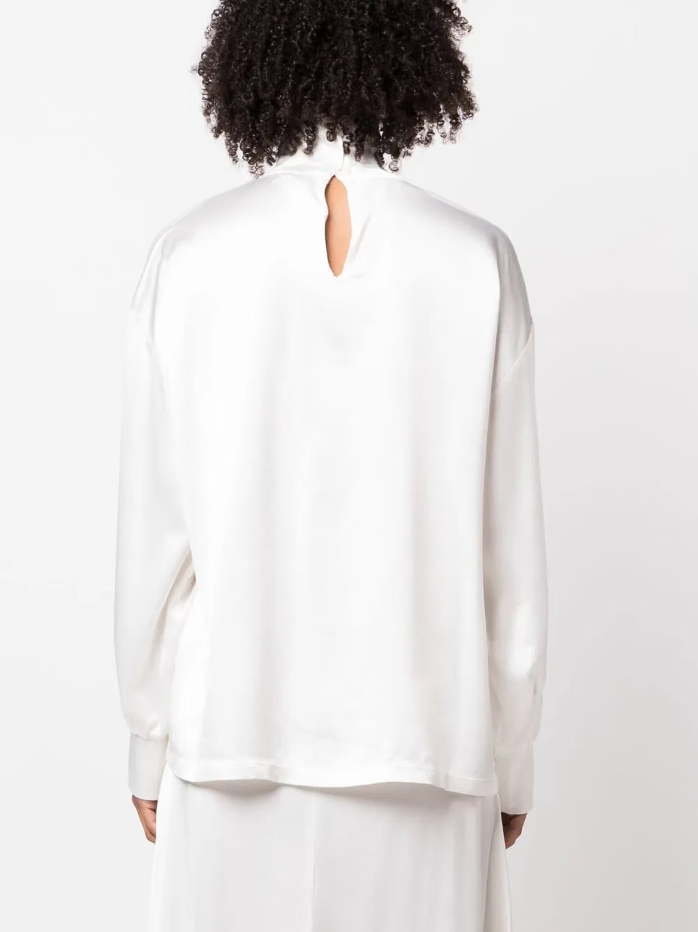 high-neck satin blouse