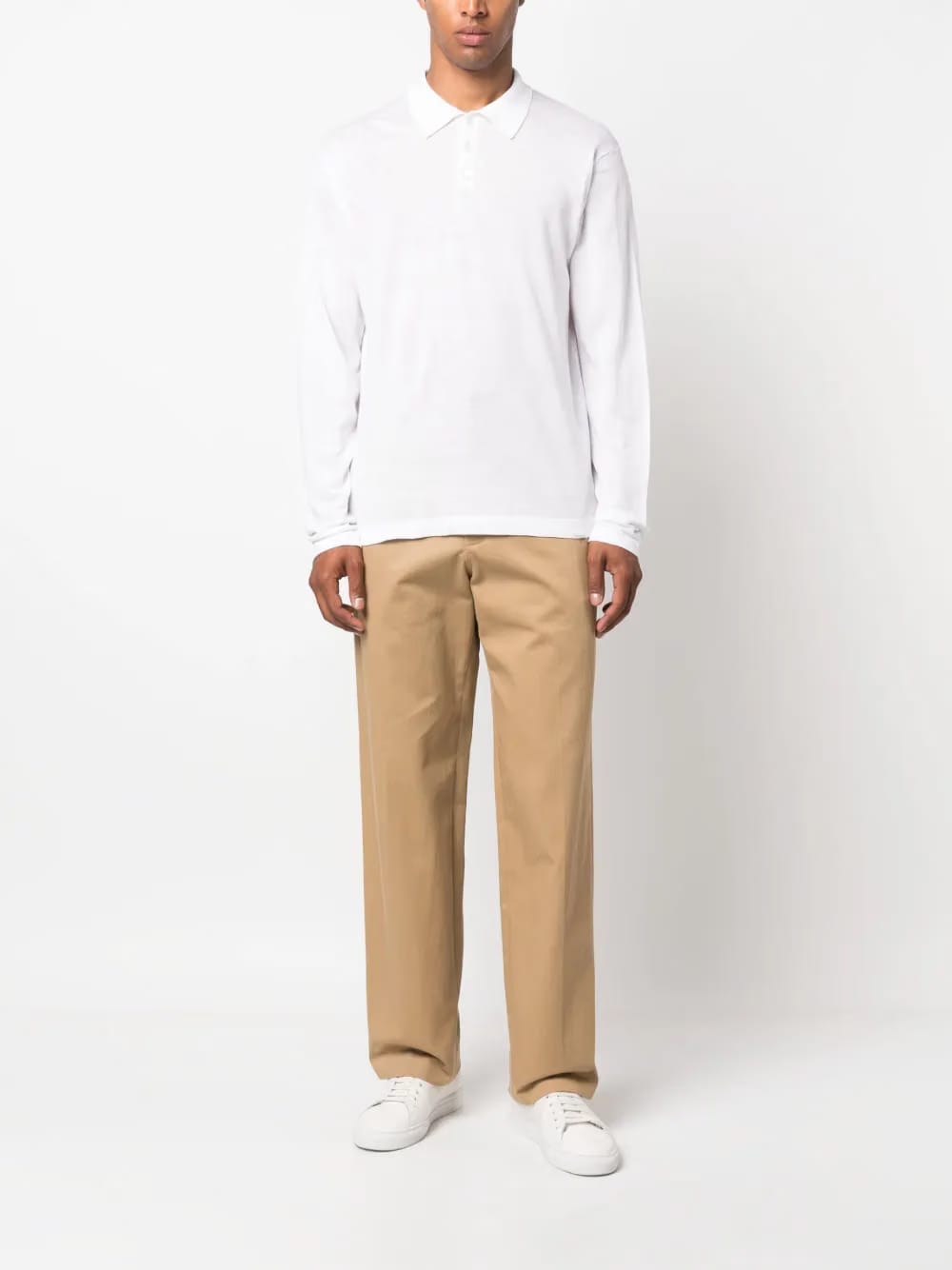 long-sleeved cotton-linen polo shirt